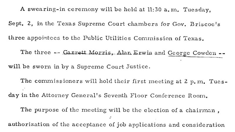 Press Release Announcing Swearing in of Original Commissioners
