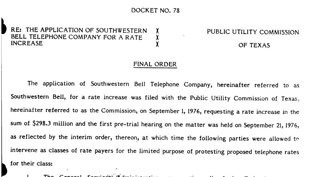First PUCT Rate Case Filed by Southwestern Bell