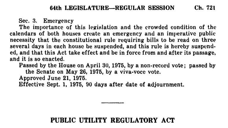 Public Utility Regulatory Act of 1975, HB 819, 64th Texas Legislature