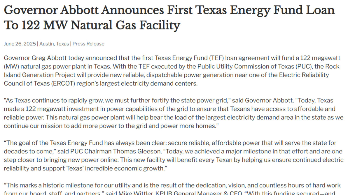First Texas Energy Fund (TxEF) loan agreement signed.