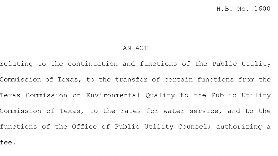 In 2013, the Texas Legislature returned rate and economic regulation of private water and wastewater utilities to the PUCT from the Texas Commission on Environmental Quality. The PUCT's Deptartment of Utility Outreach works closely with utilities to ensure they comply with PUCT rules delivering safe, reliable, and affordable water to their customers.