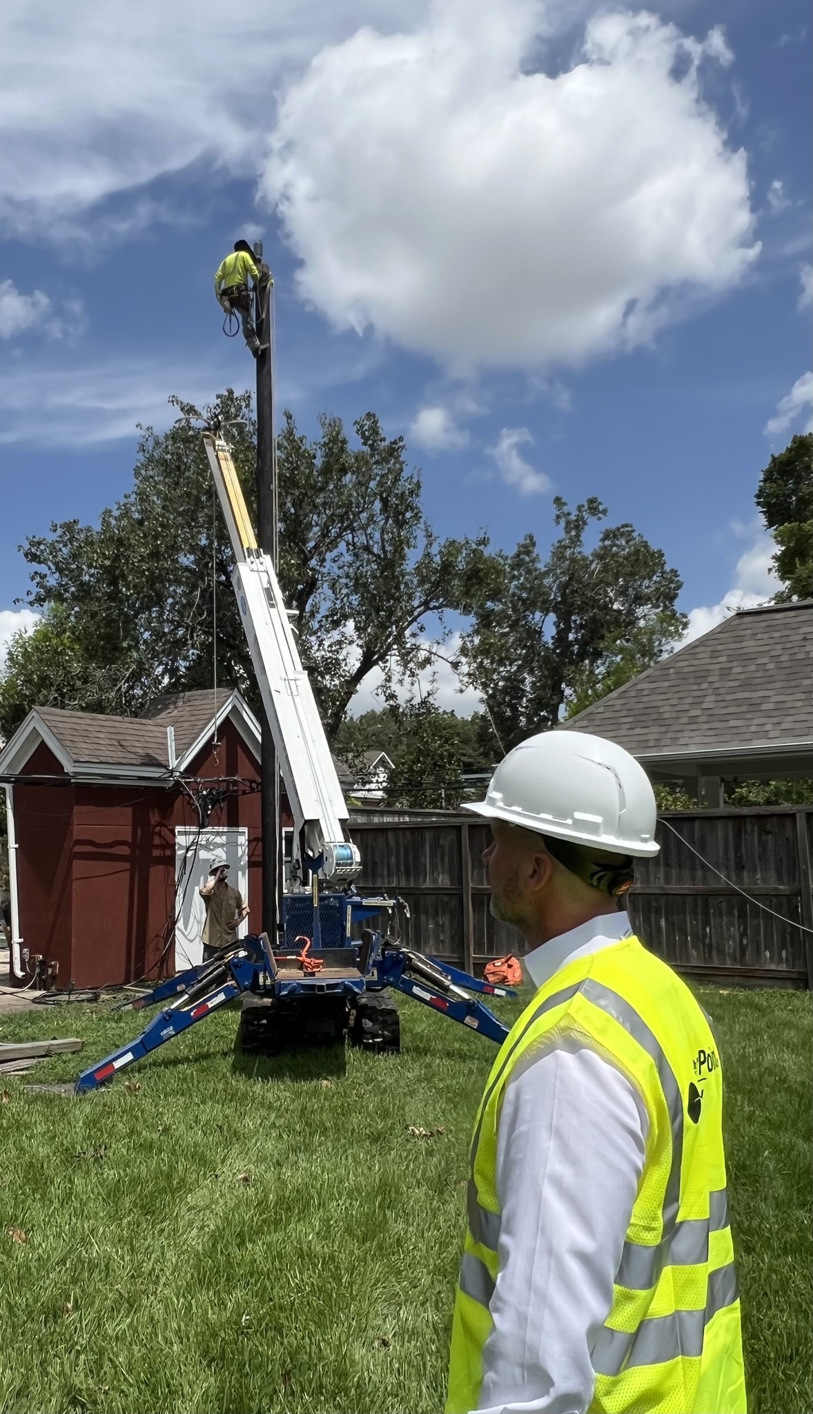PUCT Chairman Thomas Gleeson surveying Hurricane Beryl recovery of power poles and lines in Houston.