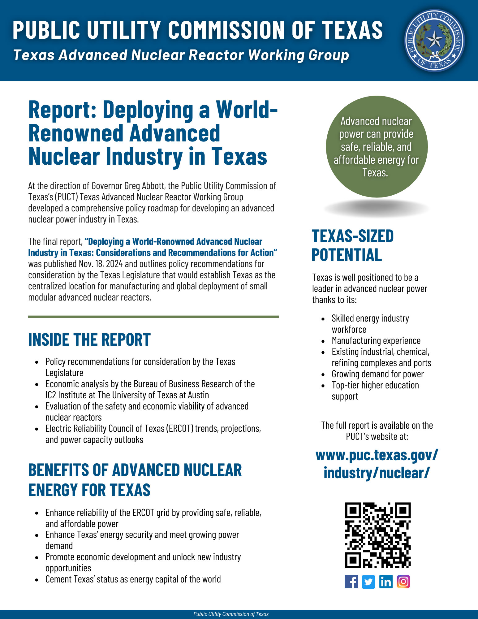 Report: Deploying a World-Renowned Advanced Nuclear Industry in Texas.